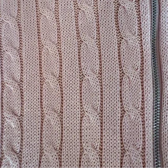 Lauren Ralph Lauren Pink Cable Knit Full Zip Sweater Silver Crest Logo Sz M - Picture 6 of 11